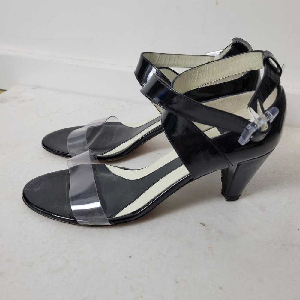 Theory Tella Black Patent Leather Heeled Sandals Size 7